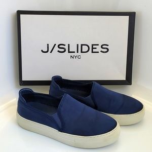 Anthropologie J/Slides Blue Satin Platform Sneakers